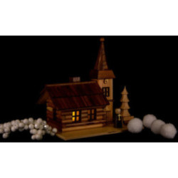Rauchhaus Dorfkirchlein mit Pfarrer und LED - 19 cm