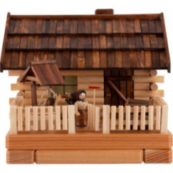 Smoking Lighted House - Farm with Figurine - 17 cm / 6.7 inch