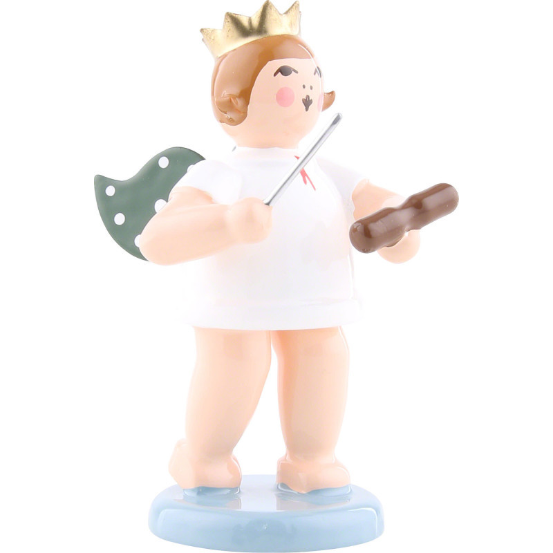 Engel mit Krone und Holzblocktrommel - 6,5 cm