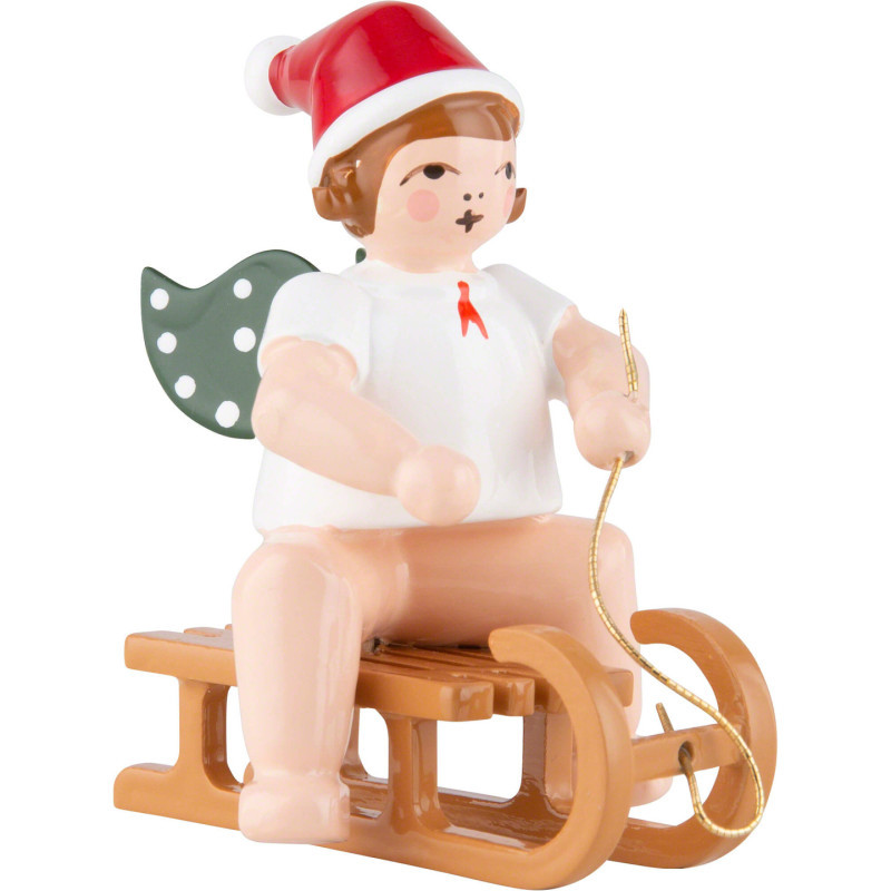 Christmas Angel with Hat Sitting on Sleigh - 6,5 cm / 2.5 inch
