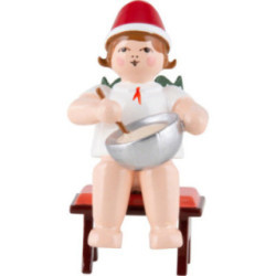 Baker Angel Sitting with Hat and Dough Bowl - 6,5 cm / 2.5 inch