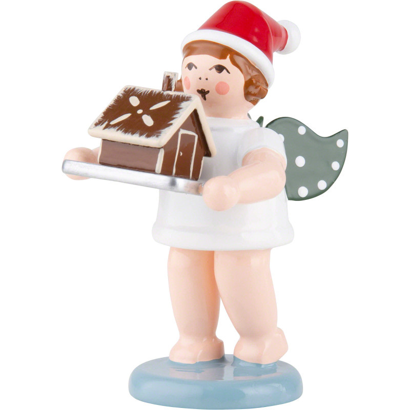 Bäckerengel mit Mütze und Pfefferkuchenhaus - 6,5 cm