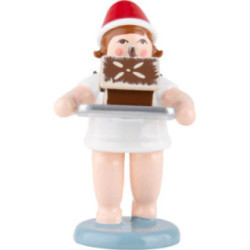 Bäckerengel mit Mütze und Pfefferkuchenhaus - 6,5 cm