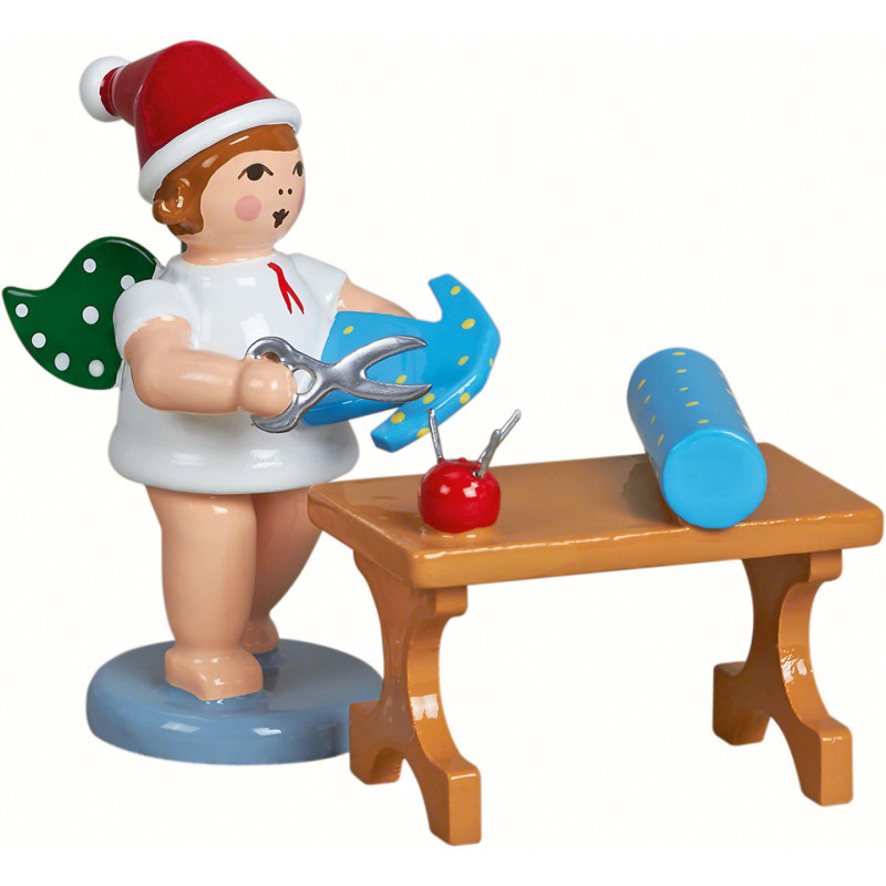 Christmas Angel with Hat and Scissors at the Tailor Table - 6,5 cm / 2.5 inch