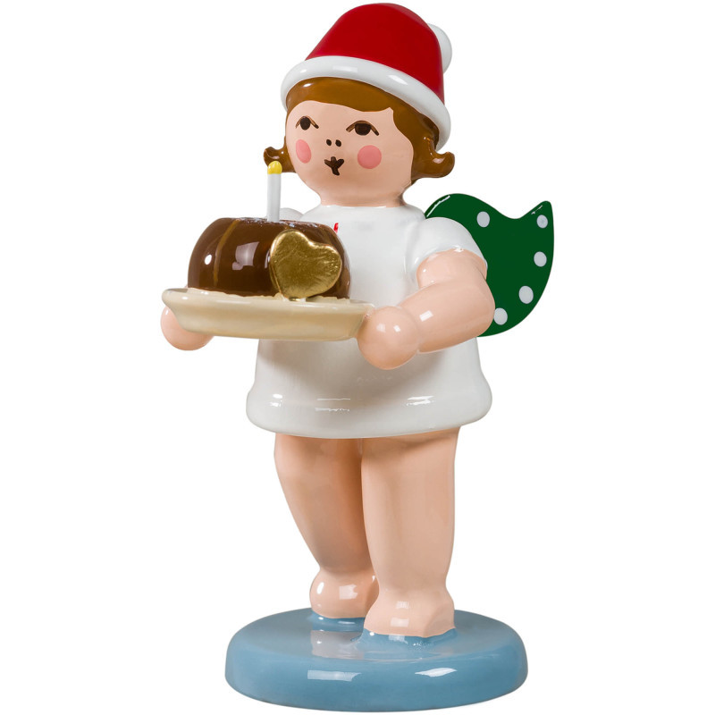 Weihnachtsengel mit Mütze und Kuchen  - 6,5 cm