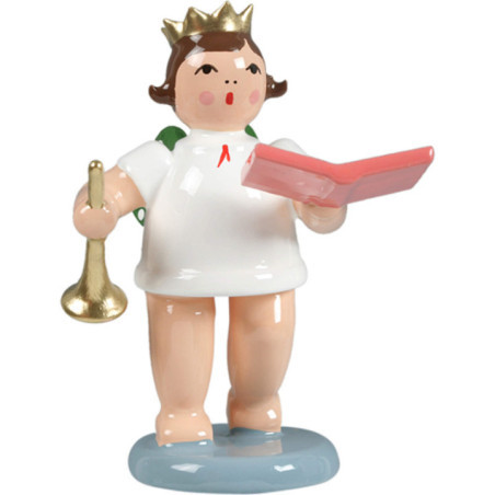 Geschenkeengel mit Krone und Trompete und Buch - 6,5 cm