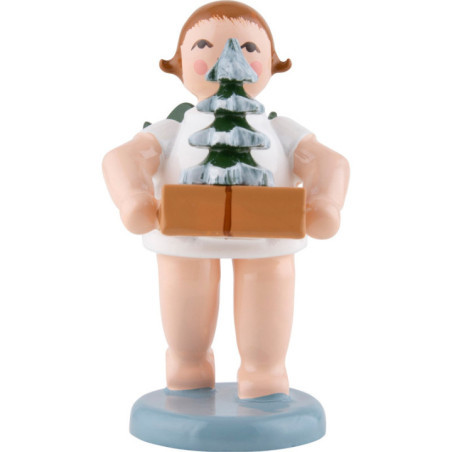 Geschenkeengel mit Baum - 6,5 cm