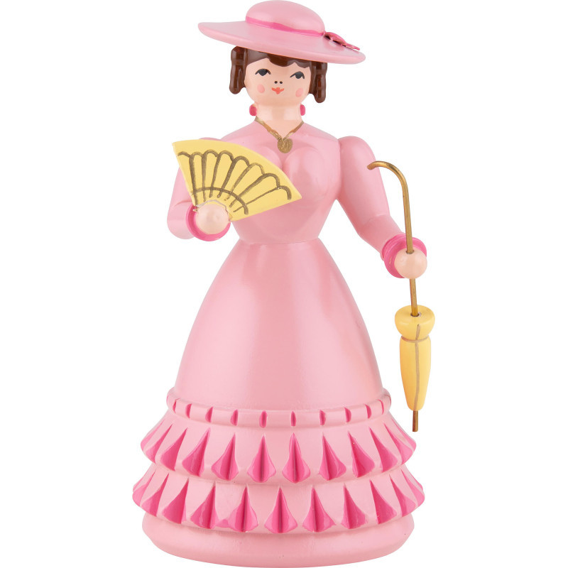 Biedermeierfrau in rot mit Fächer und Schirm - 11 cm