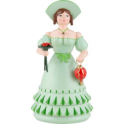 Biedermeierfrau in grün mit Blumen und Tasche - 11 cm