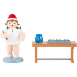 Weihnachtsengel mit Mütze und Lebkuchen am Tisch - 6,5 cm