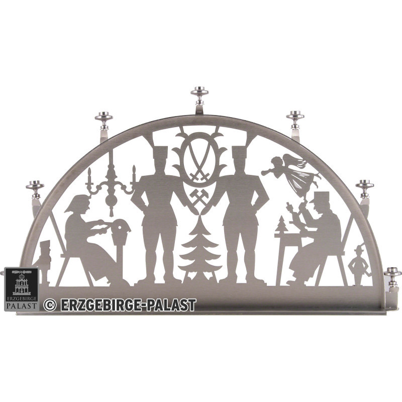 Edelstahl-Schwibbogen mit Edelstahl-Kerzenhaltern für Innen - Bergmann - 60x35 cm