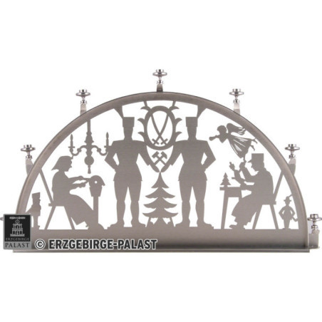Edelstahl-Schwibbogen mit Edelstahl-Kerzenhaltern für Innen - Bergmann - 60x35 cm