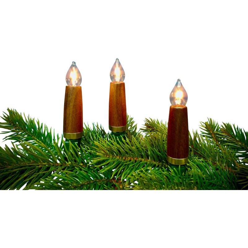 NARVA Exclusive Lichterkette mit 20 Holzschaftkerzen aus Nussbaumholz