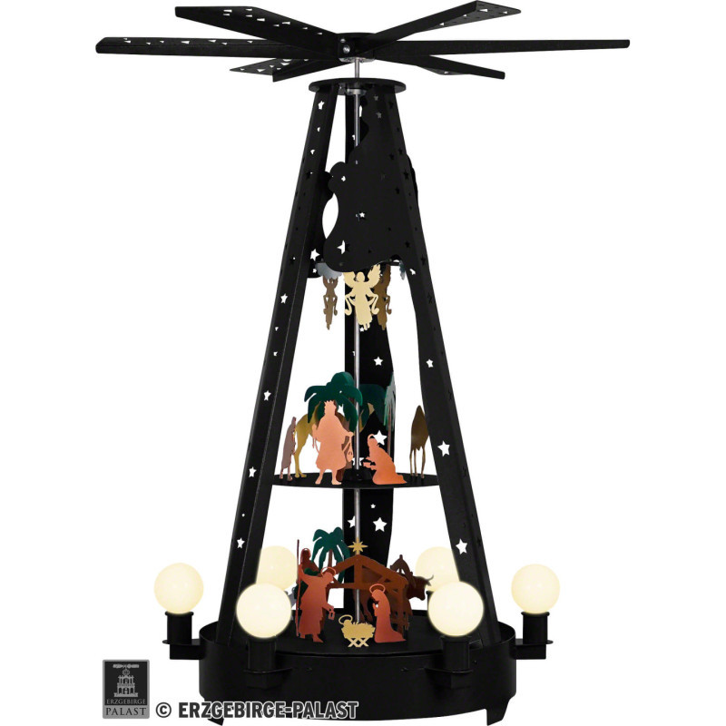 3-stöckige Außenpyramide "Christi Geburt" schwarz - 160 cm