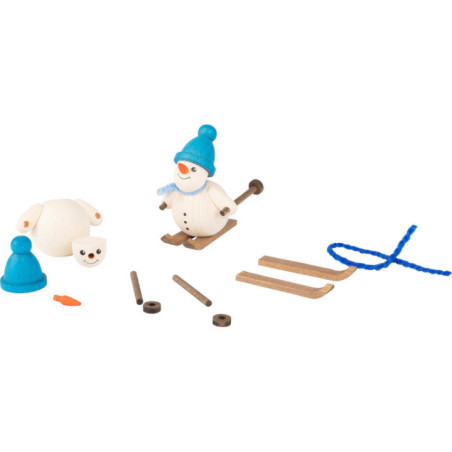 Bastelset Schneemann auf Ski mit blauer Mütze - 6 cm