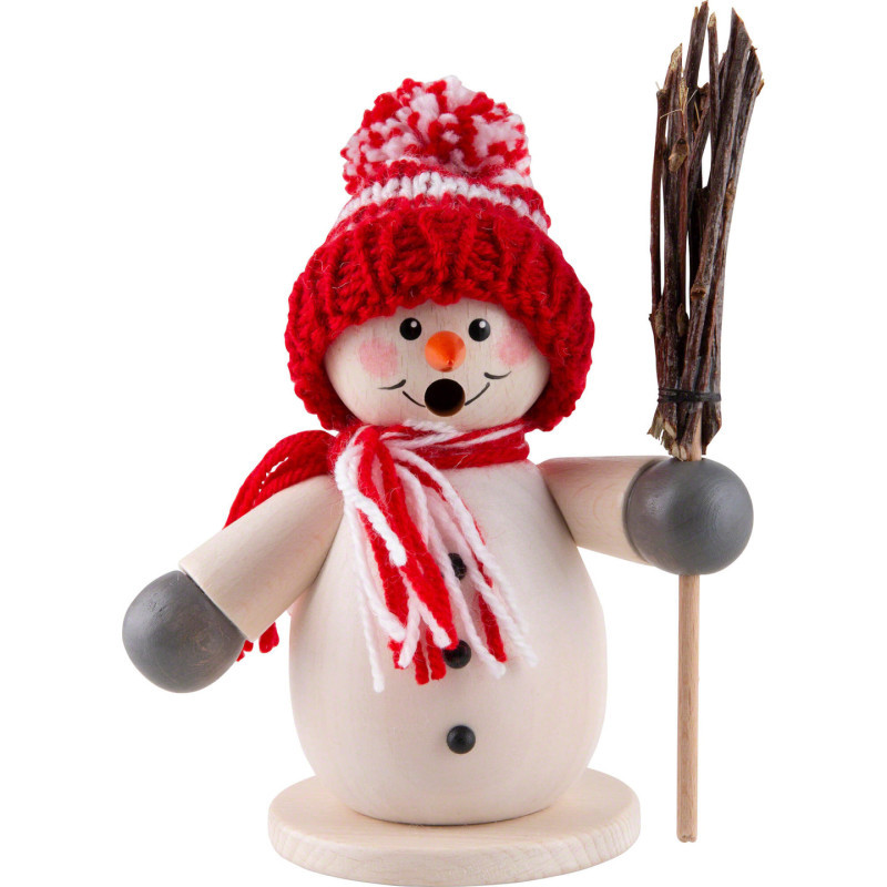 Räuchermännchen Schneemann mit Besen rot - 15 cm