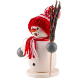 Räuchermännchen Schneemann mit Besen rot - 15 cm