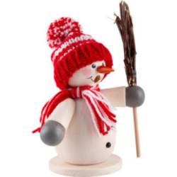 Räuchermännchen Schneemann mit Besen rot - 15 cm