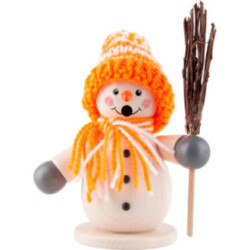 Räuchermännchen Schneemann mit Besen orange - 15 cm