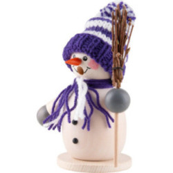 Räuchermännchen Schneemann mit Besen lila - 15 cm