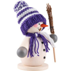 Räuchermännchen Schneemann mit Besen lila - 15 cm