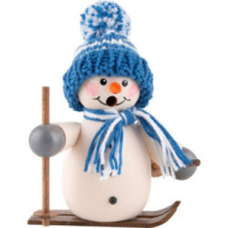 Räuchermännchen Schneemann auf Ski blau - 15 cm