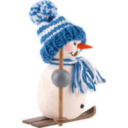 Räuchermännchen Schneemann auf Ski blau - 15 cm