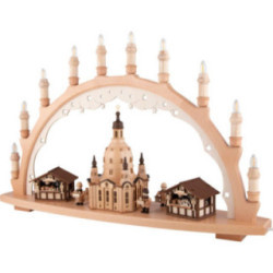 Schwibbogen Weihnachtsmarkt mit beleuchteter Frauenkirche - 66x44 cm