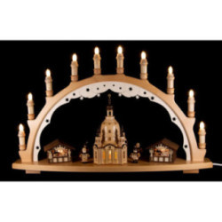 Schwibbogen Weihnachtsmarkt mit beleuchteter Frauenkirche - 66x44 cm