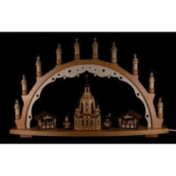 Schwibbogen Weihnachtsmarkt mit beleuchteter Frauenkirche - 66x44 cm