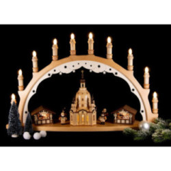 Schwibbogen Weihnachtsmarkt mit beleuchteter Frauenkirche - 66x44 cm