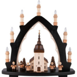 Schwibbogen Dorfkirche mit Sternsängern - 43x42 cm