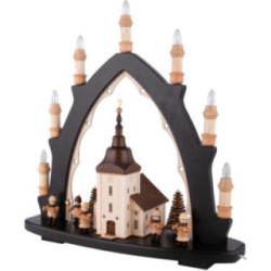 Schwibbogen Dorfkirche mit Sternsängern - 43x42 cm