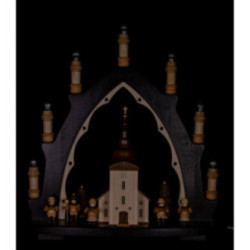 Schwibbogen Dorfkirche mit Sternsängern - 43x42 cm