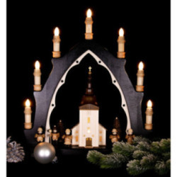 Schwibbogen Dorfkirche mit Sternsängern - 43x42 cm