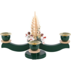 Adventsleuchter grün vier sitzende Engel mit Spanbaum - 22x19 cm