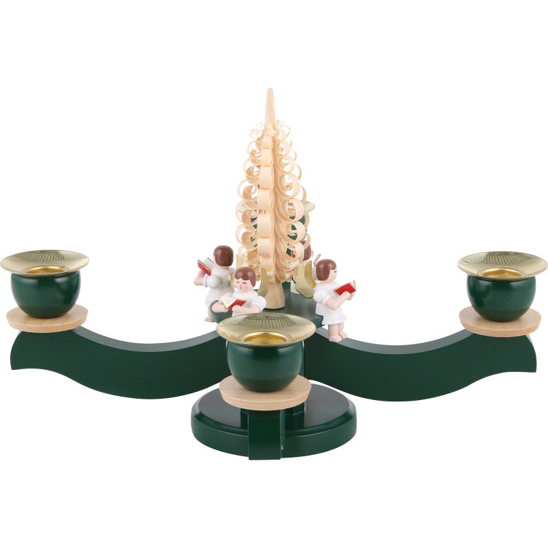 Candle Holder - Advent Four Sitting Angels with Wood Chip Tree - 22x19 cm / 8.7x7.5 inch