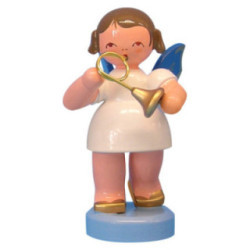 Angel with French Horn - Blue Wings - Standing - 6 cm / 2,3 inch