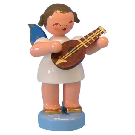 Angel with Mandolin - Blue Wings - Standing - 6 cm / 2,3 inch