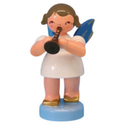 Angel with Flute - Blue Wings - Standing - 6 cm / 2,3 inch