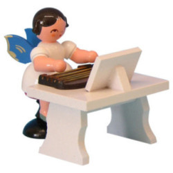 Engel mit Zither - Blaue Flügel - stehend - 6 cm