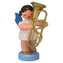 Angel with Tuba - Blue Wings - Standing - 6 cm / 2,3 inch