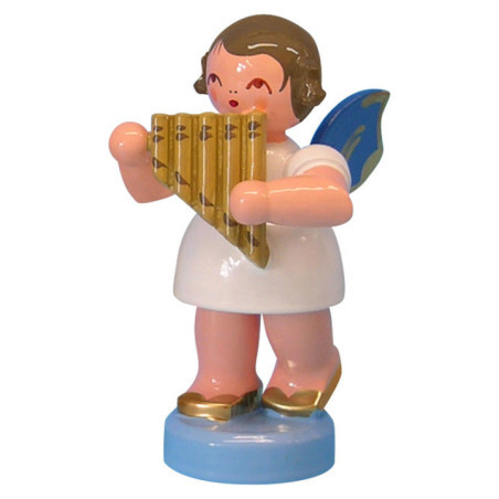 Engel mit Panflöte - Blaue Flügel - stehend - 6 cm
