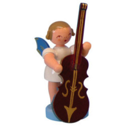 Angel with Plucked Bass - Blue Wings - Standing - 6 cm / 2,3 inch