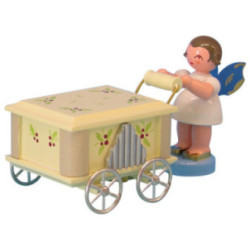 Angel with Hand Organ with Musical Mechanism - Blue Wings - Standing - 6 cm / 2,3 inch