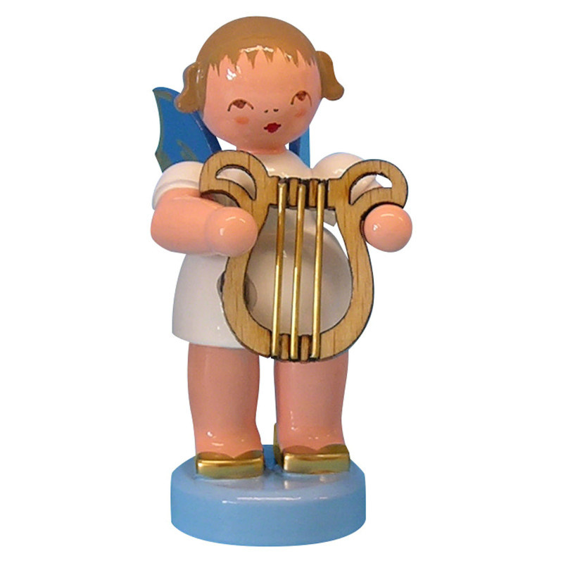 Angel with Lyre - Blue Wings - Standing - 6 cm / 2,3 inch