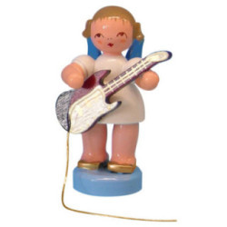 Angel with Electric Guitar - Blue Wings - Standing - 6 cm / 2,3 inch