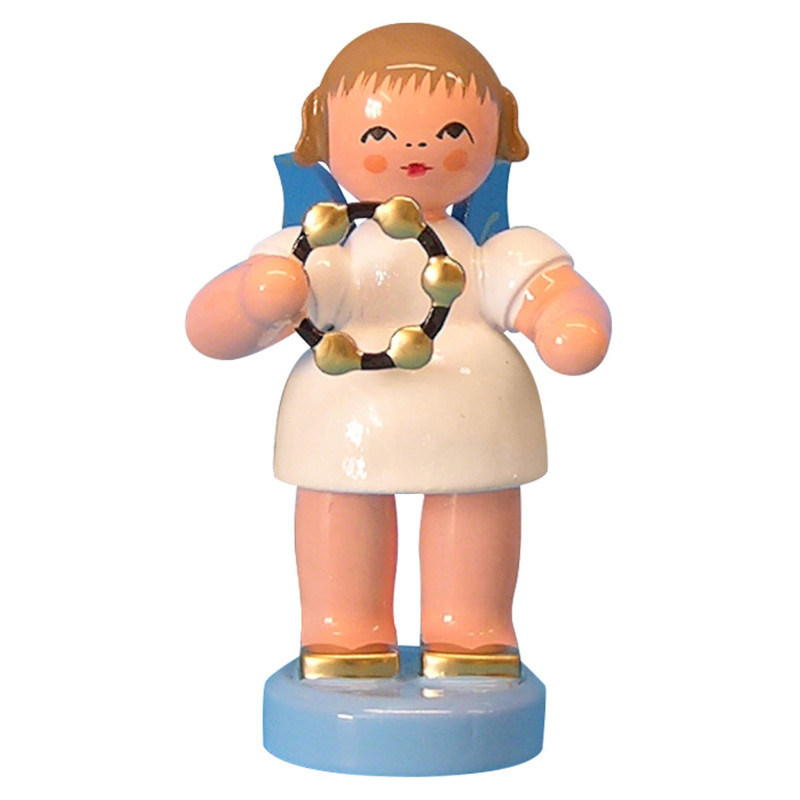 Engel mit Schellenring - Blaue Flügel - stehend - 6 cm