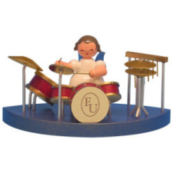 Engel am Schlagzeug passend zu Wolkenstecksystem - Blaue Flügel - stehend - 6 cm