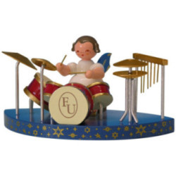 Engel am Schlagzeug passend zu einfachen Wolken - Blaue Flügel - stehend - 6 cm